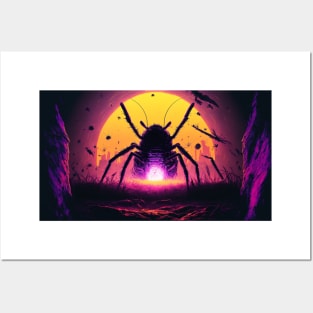 Alien Bug On Synthwave Sun Posters and Art